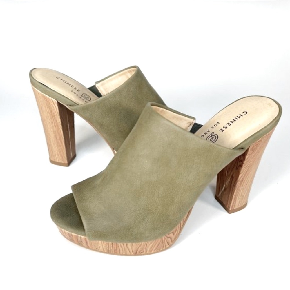 Chinese Laundry AMKS-039 Size 6 green wood platform heel, New